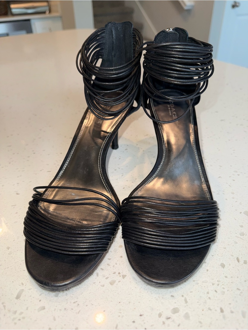 COACH Black Strappy Wrap-Around Heeled Sandals - Picture 6 of 10